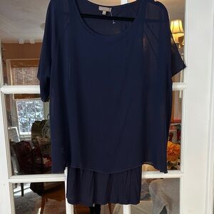 EUC Lilla P Deep Blue Navy Top fitted tank  with overlay